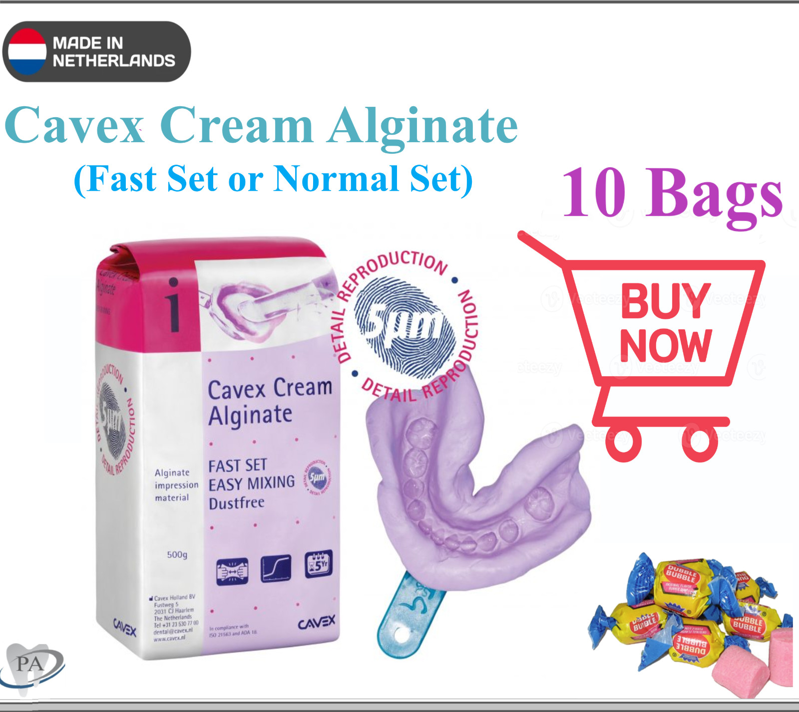 10 Pack Cavex Cream Alginate Normal Set Impression Material Bubble Gum Aroma 1.1