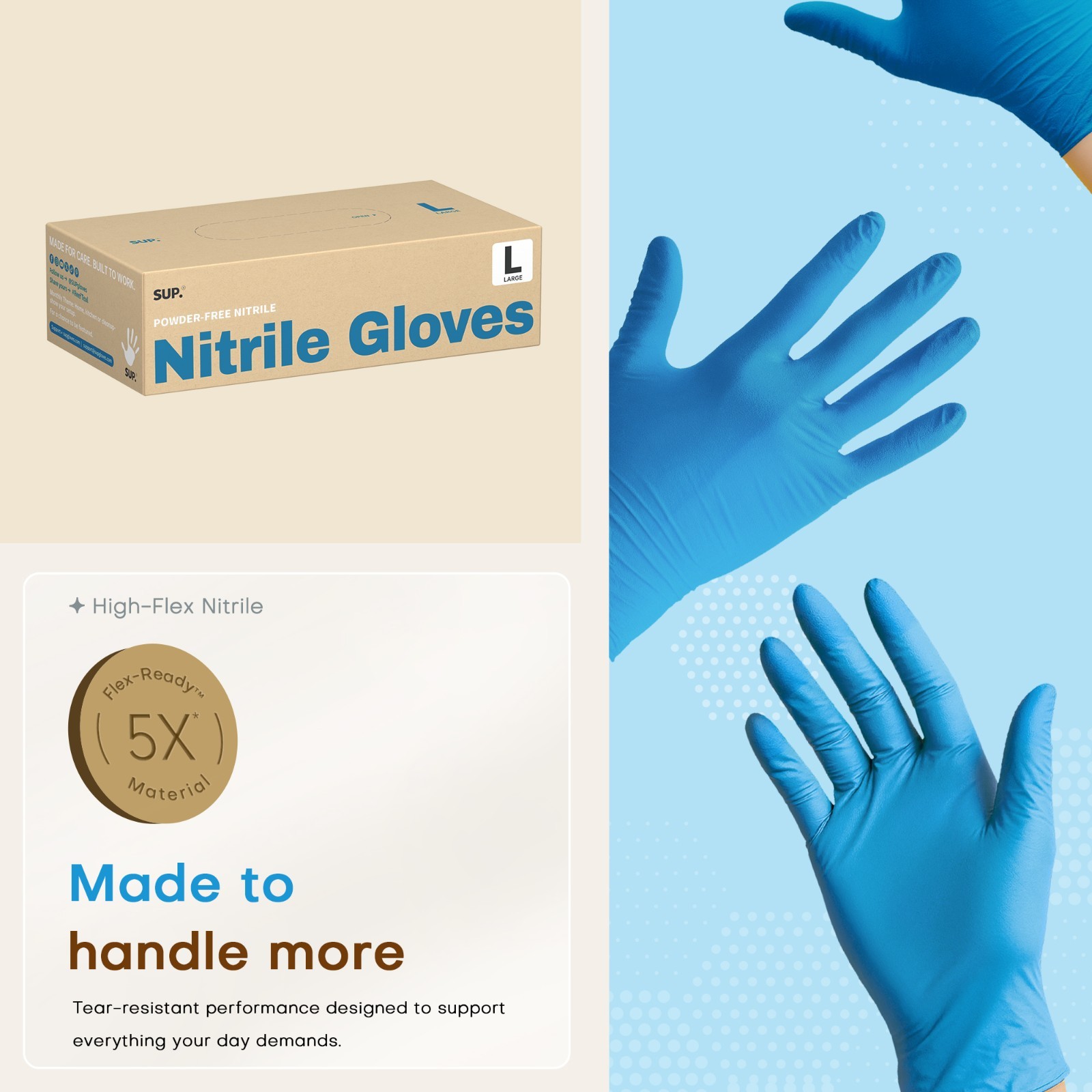Medical Nitrile Exam Gloves Blue 100 PCs Powder-Free Food-Safe Disposable Glove