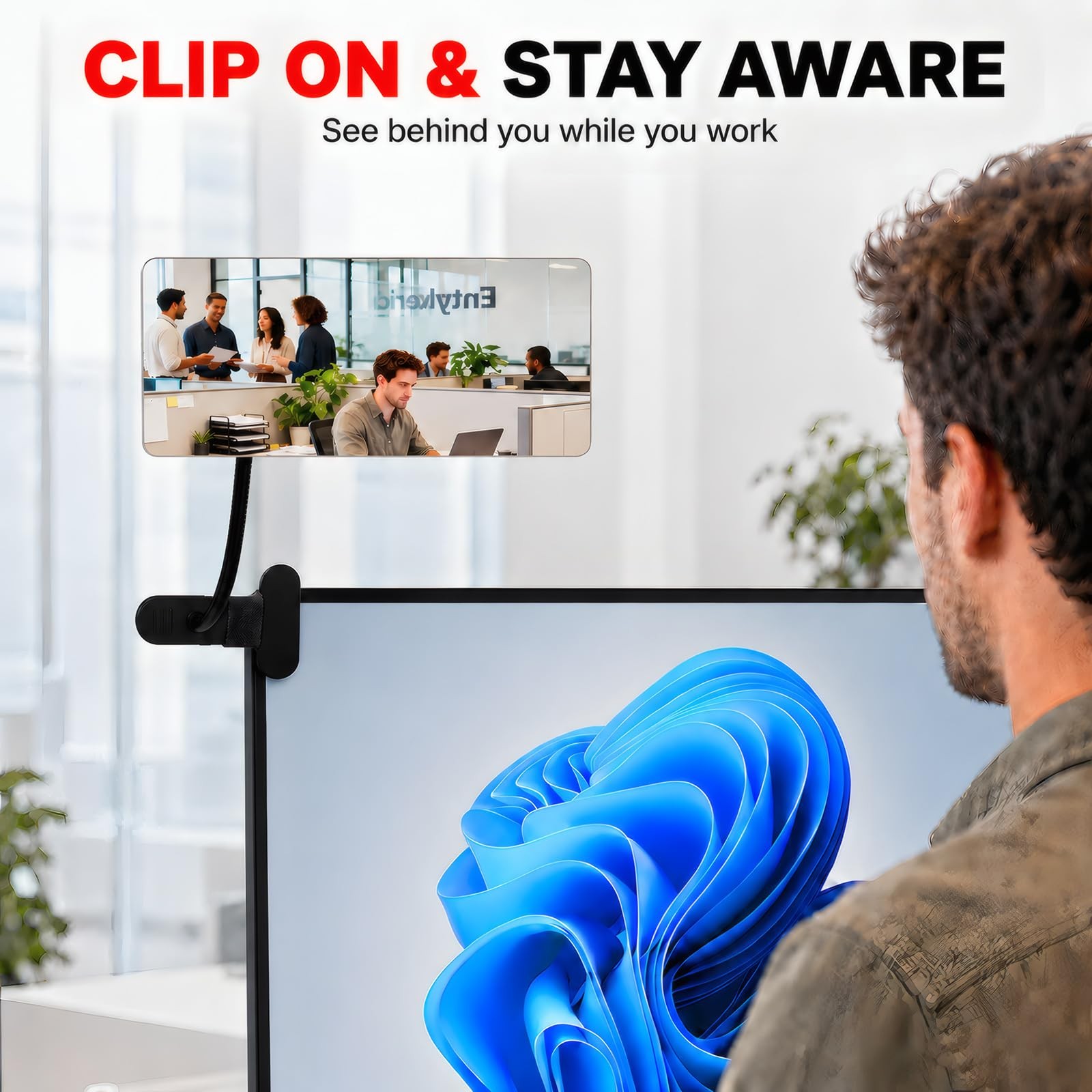 Ludapp Indoor 360° Clip-On Security Mirror Convex Partition 7″L x 3″W, black