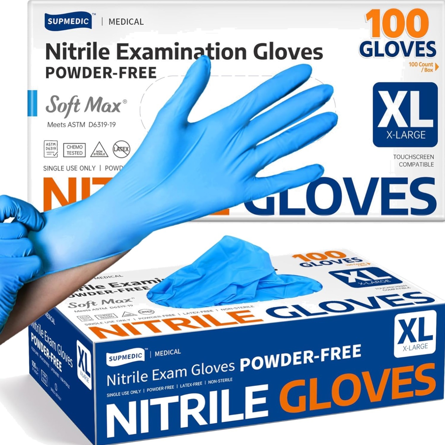 Medical Soft Max Nitrile Exam Gloves, 100 Count Latex-Free Powder-Free Non-St…