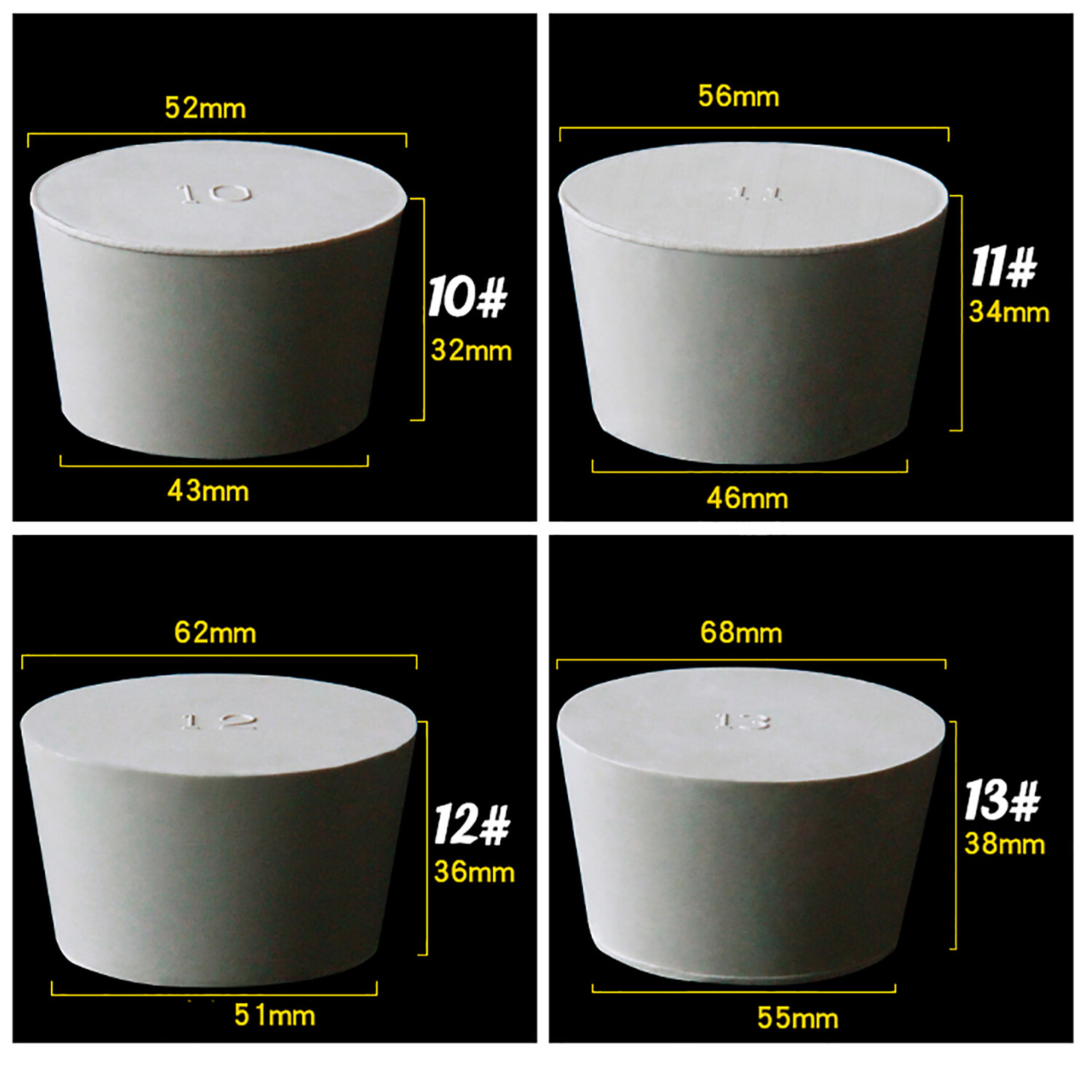 Rubber Stopper Bungs Laboratory Solid Hole Stopper Tapered Flask 25 Sizes Hot