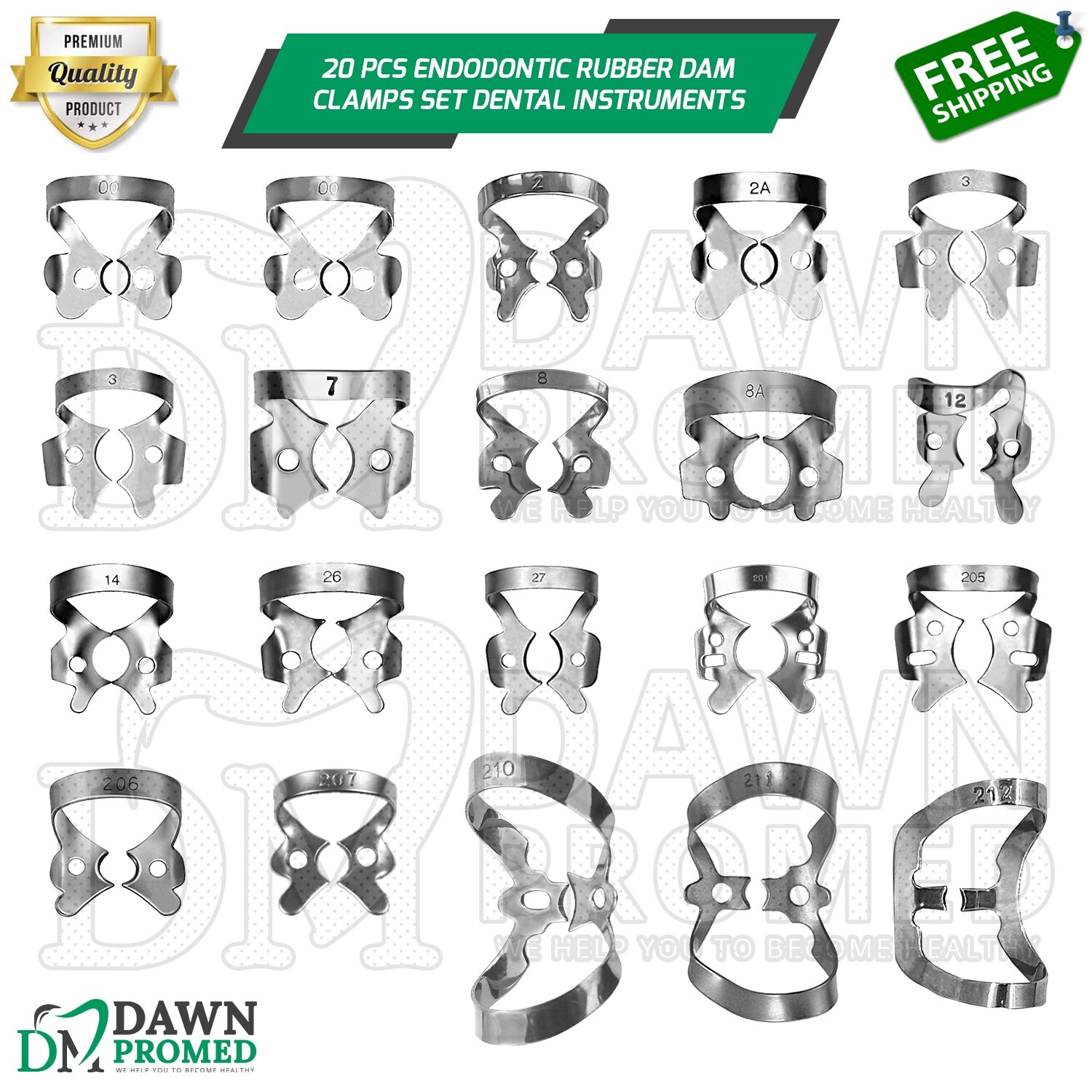 20 Pcs Rubber Dam Clamps Set Of Dental Endodontics Instruments German Grade