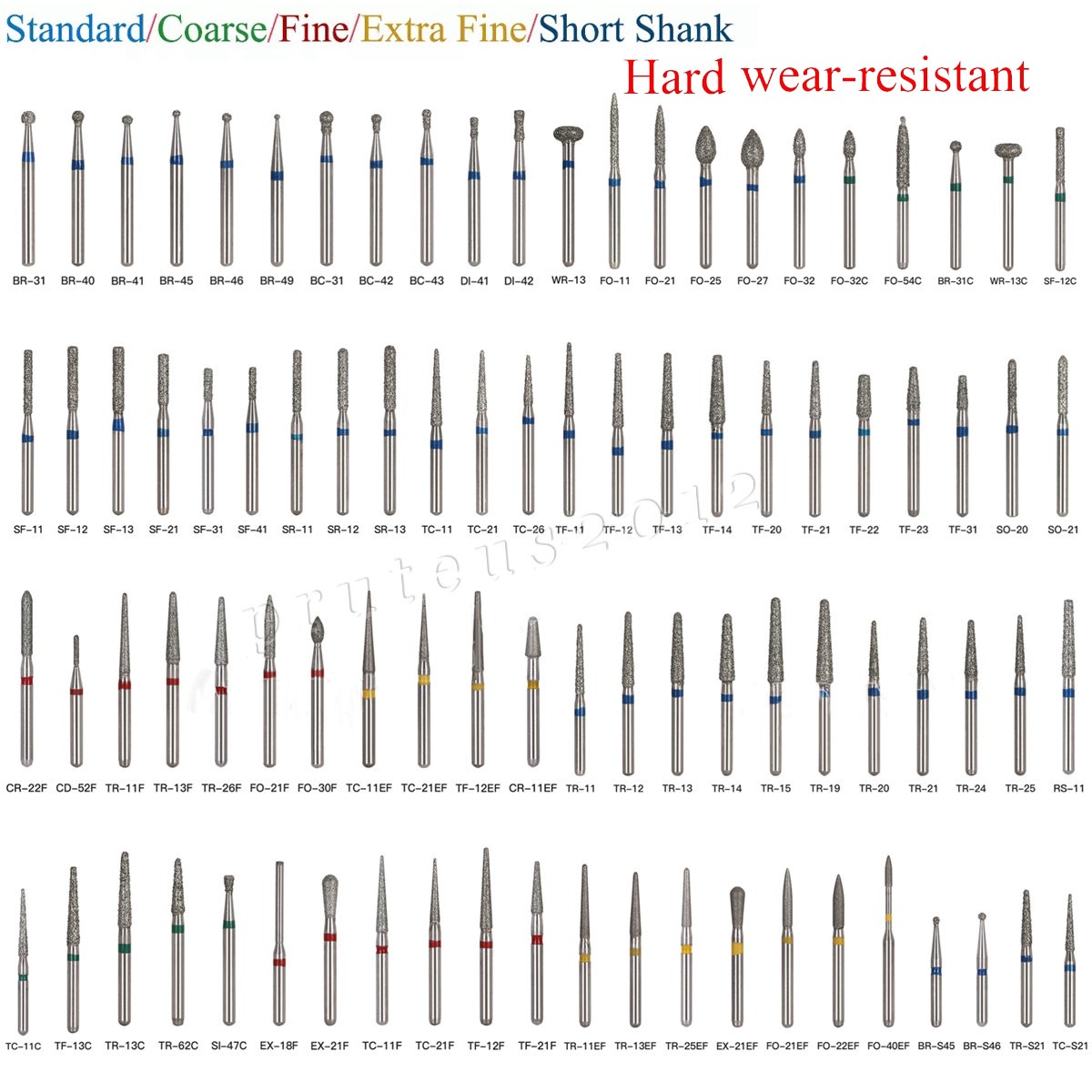 100 Types Dental FG Diamond Burs For High Speed Handpiece Friction Grip CE