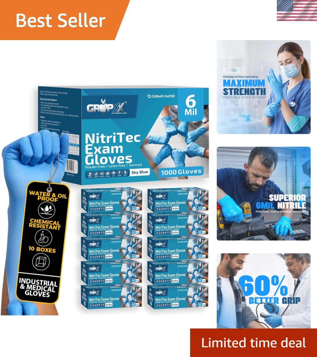Heavy Duty 6 Mil Blue Nitrile Gloves Disposable Latex & Powder Free -Extra St…