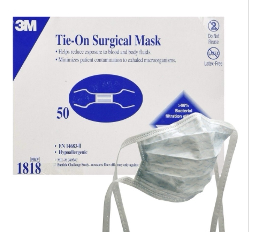 *50-Pieces* 3M Tie-On Surgical EN14683 Type II Blue Face Mask 1818