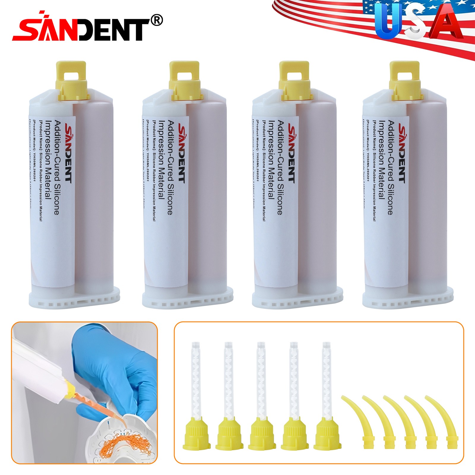 Dental Impression Material VPS Light Body Fast Set (4 Cartridge & 20 Tips) PVS