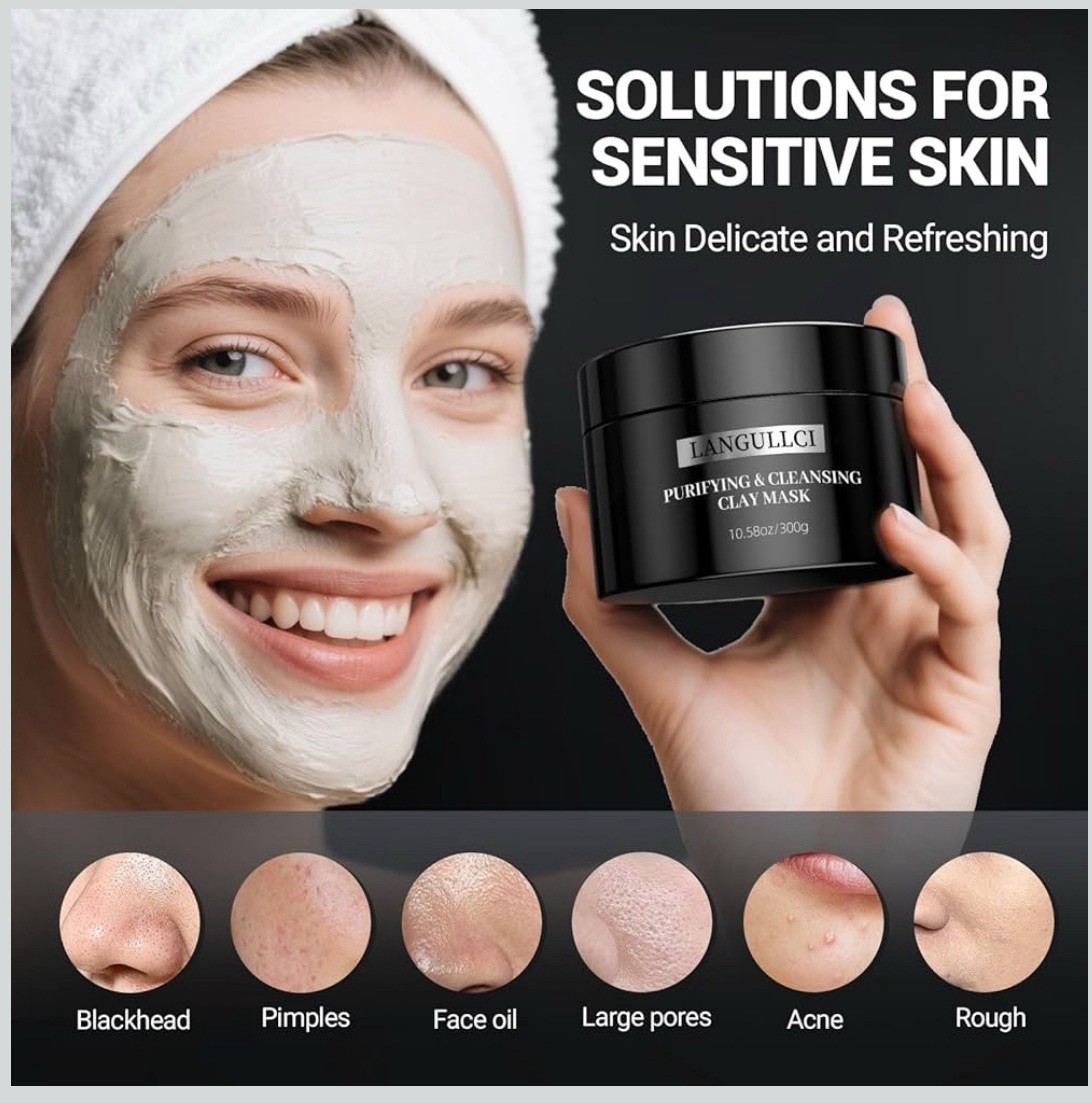 Clay Mud Face Mask Purifying Kaolin Clay Blackhead Oil Remover Detoxify 10.58oz