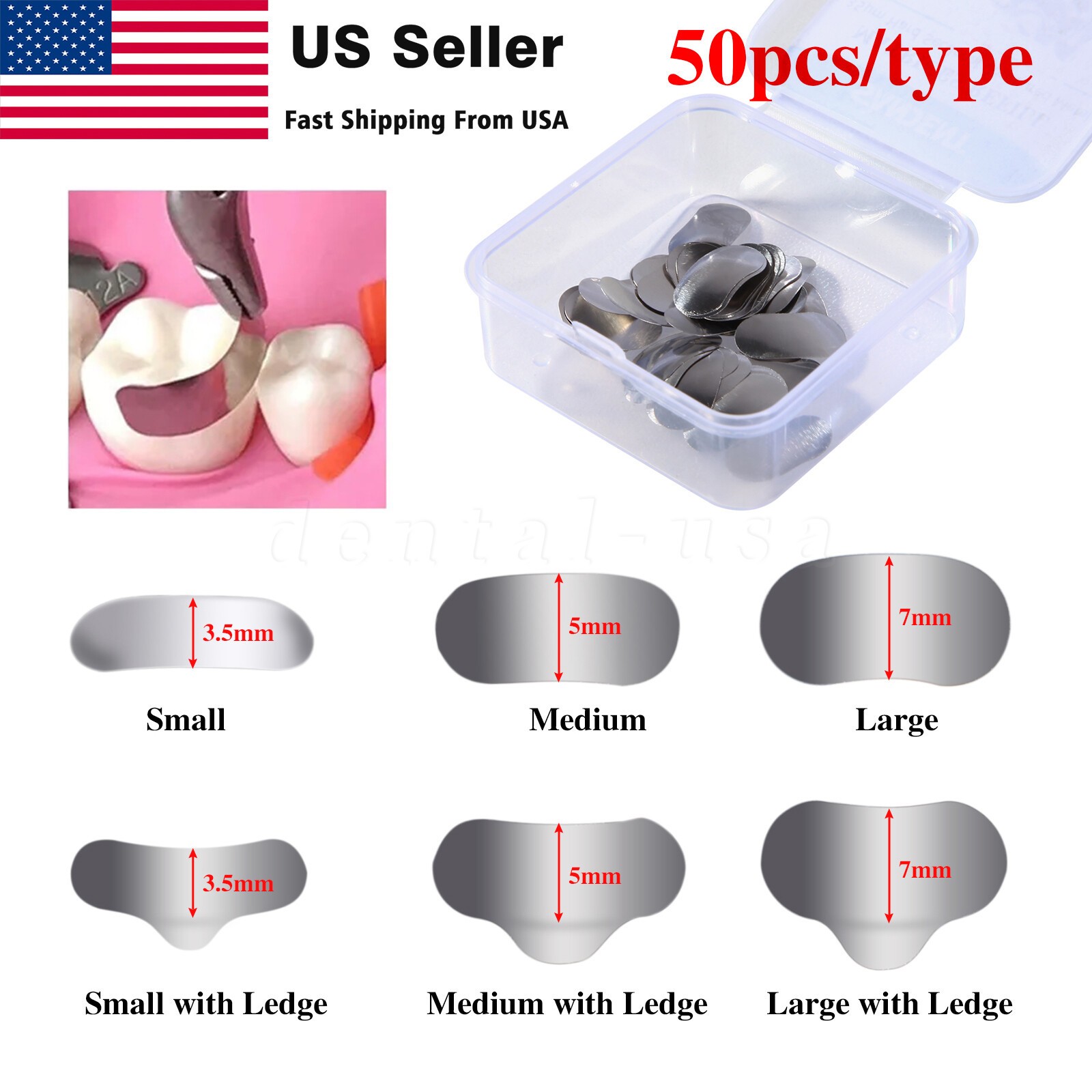Dental Metal Matrices Matrix Band Sectional Contoured Refill S/M/L 50Pcs/1Pack
