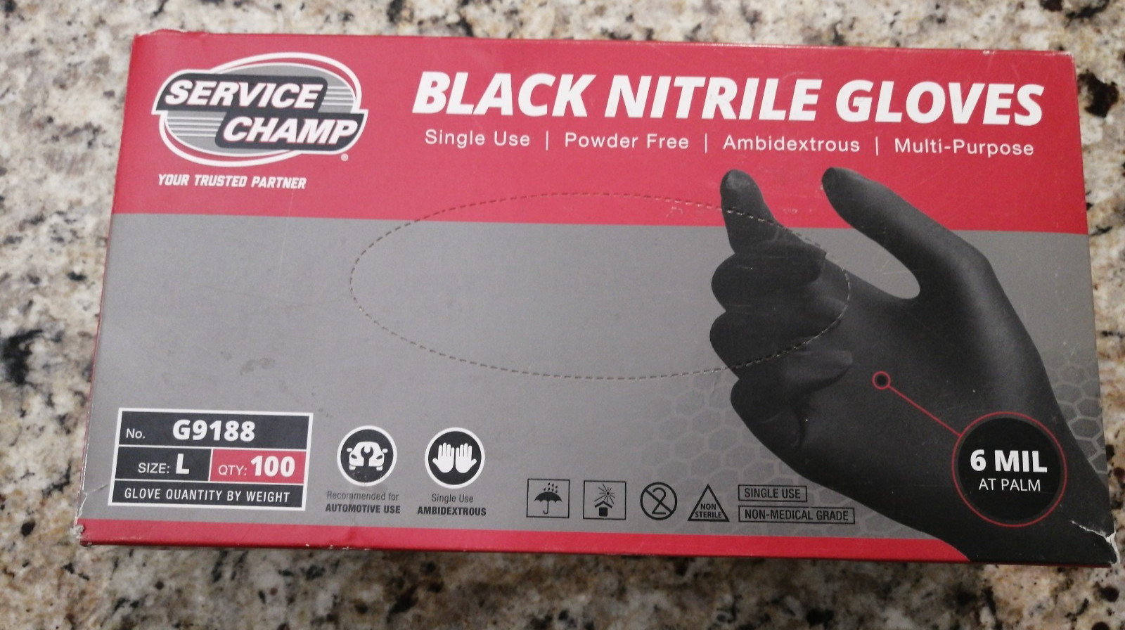 Service Champ Black Nitrile Gloves G9188 Multi-Purpose 100 ct size L 6mil