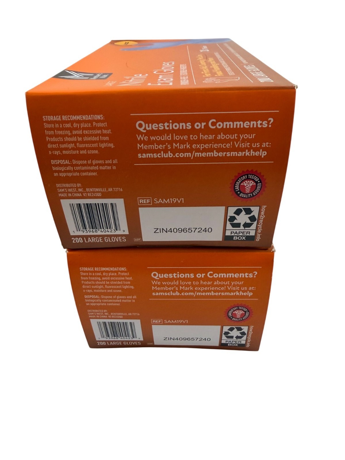 2 Members Mark Nitrile Exam Gloves Large Powder-Free 200 Count Textured Fingers