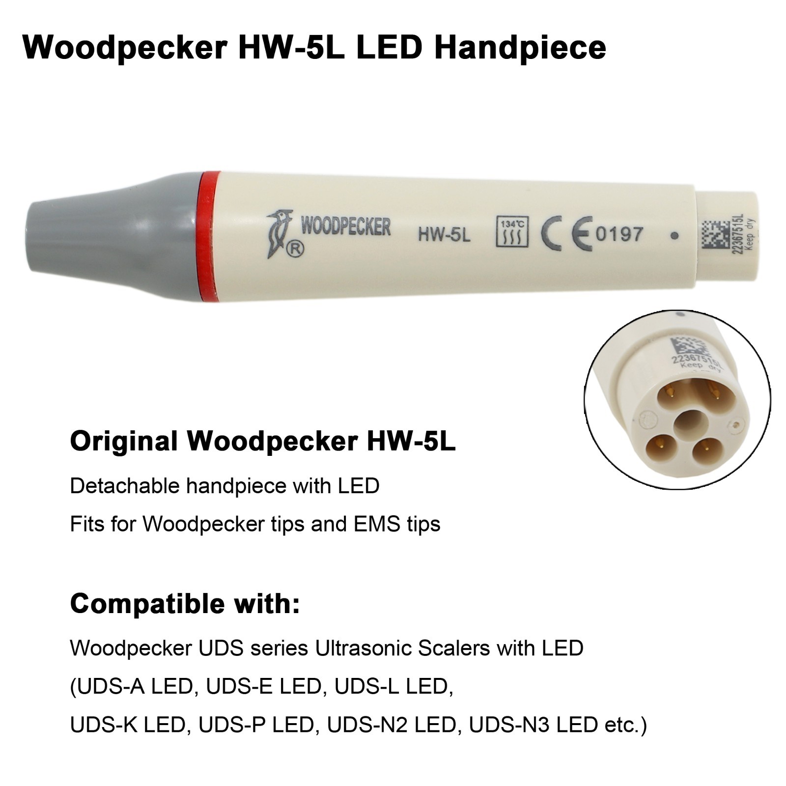 Woodpecker Dental Ultrasonic Piezo Scaler Handpiece Tips HW-5L EMS PIEZON LED G1