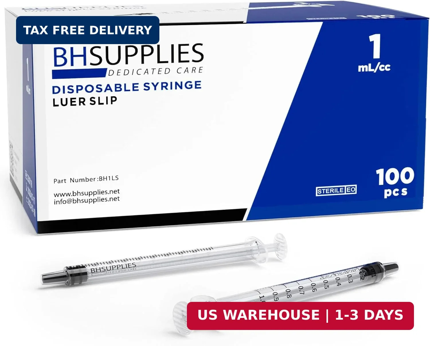 1Ml Luer Slip Tip Syringes (No Needle) – Sterile, Individually Wrapped – 100 Syr
