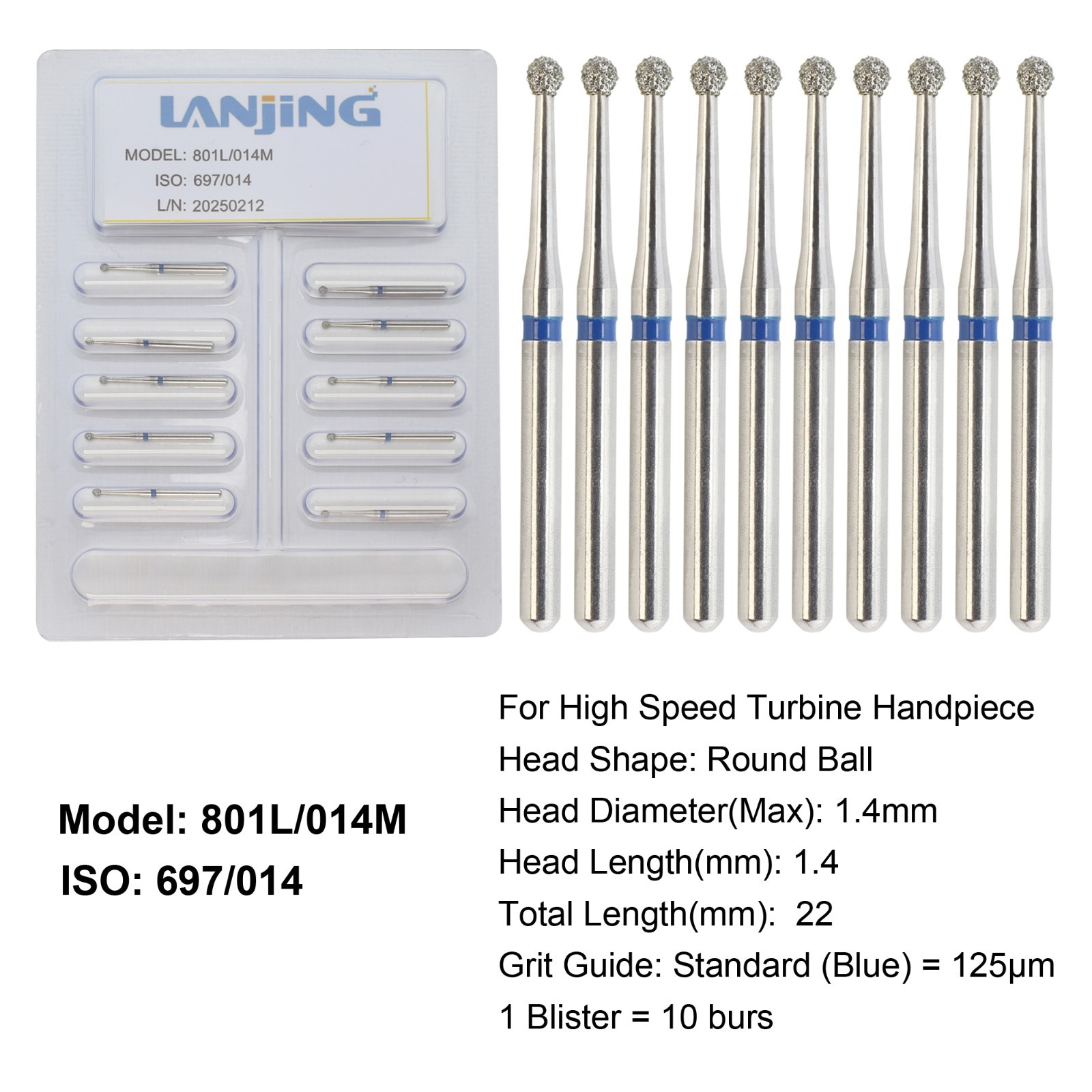 Dental Round Diamond Bur Long Surgical Diamond Bur FG High Speed Coarse Fine 801