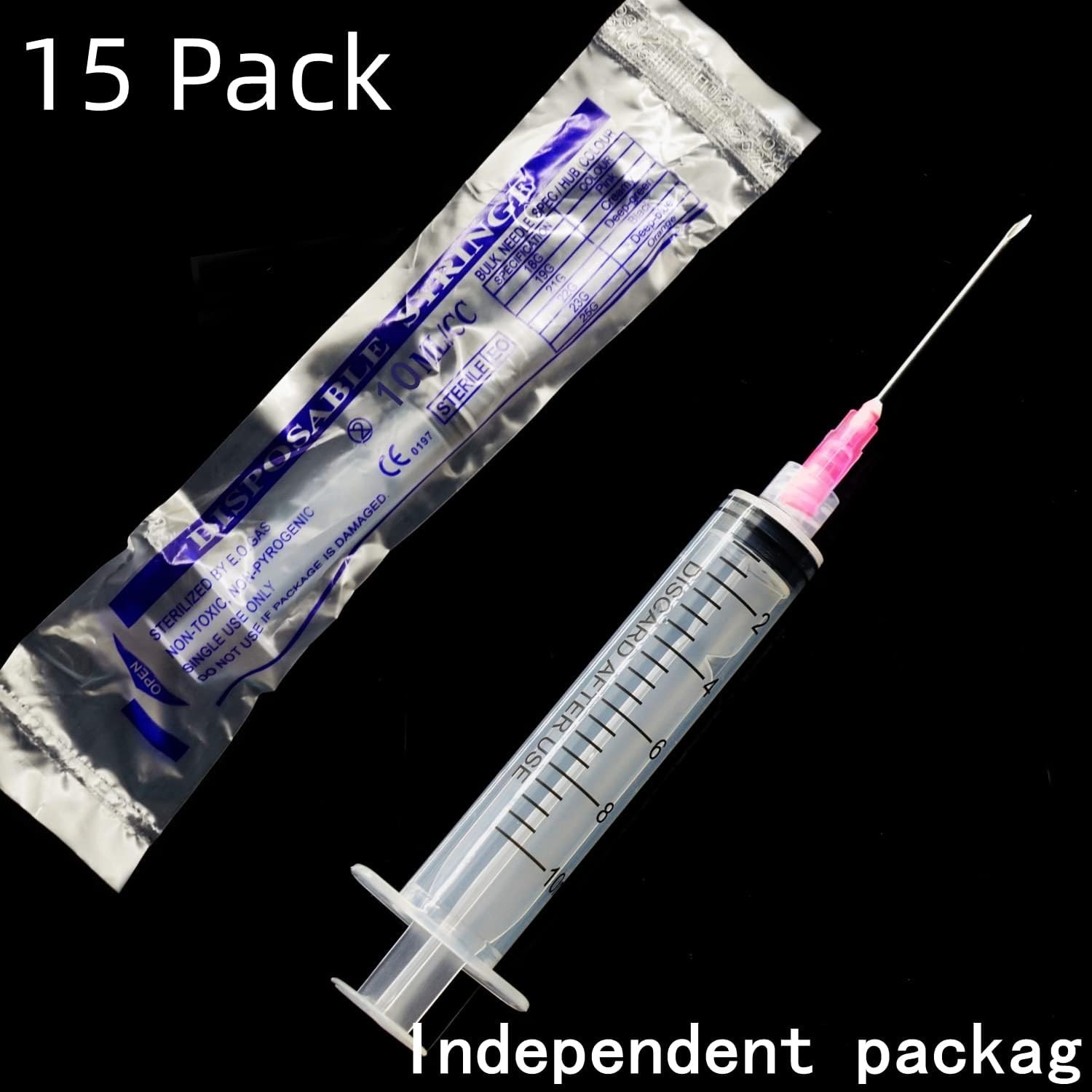 15 Jeringas de 10 ml, calibre 18,tapas de almacenamiento de aguja puntiaguda