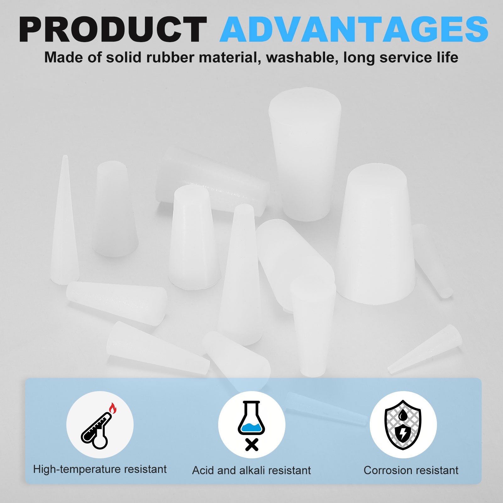 Solid Rubber Stoppers 4.5×8.5x16mm, 24 Pcs Tapered Lab Seal Rubber Stopper White