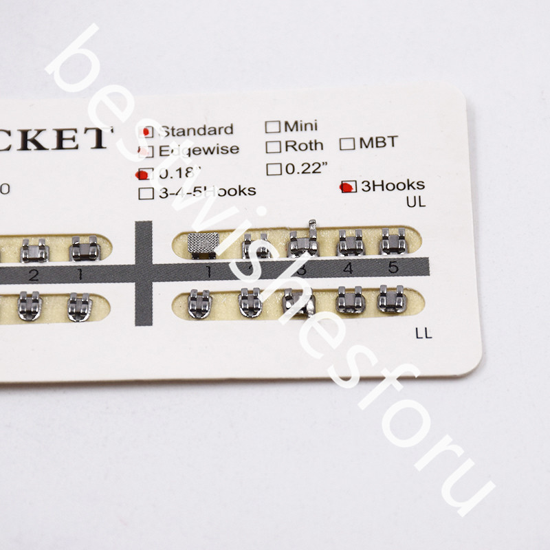 20 Pcs/Pack Standard Dental Ortho Hook/No Hook 018″ Slot Edgewise Metal Brackets