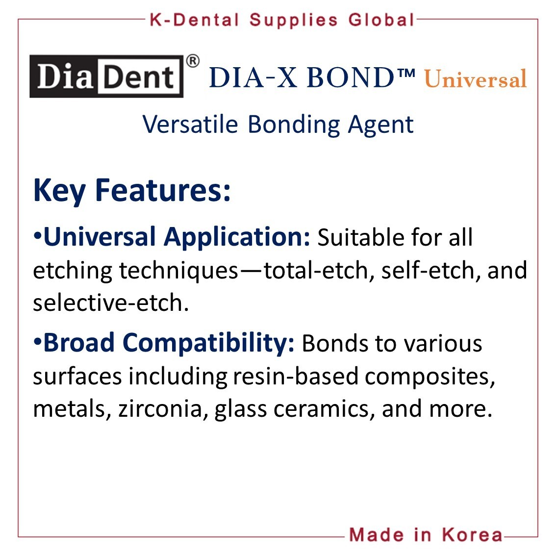 Diadent Dia-X Bond Universal Versatile Dental Bonding Agent 5ml