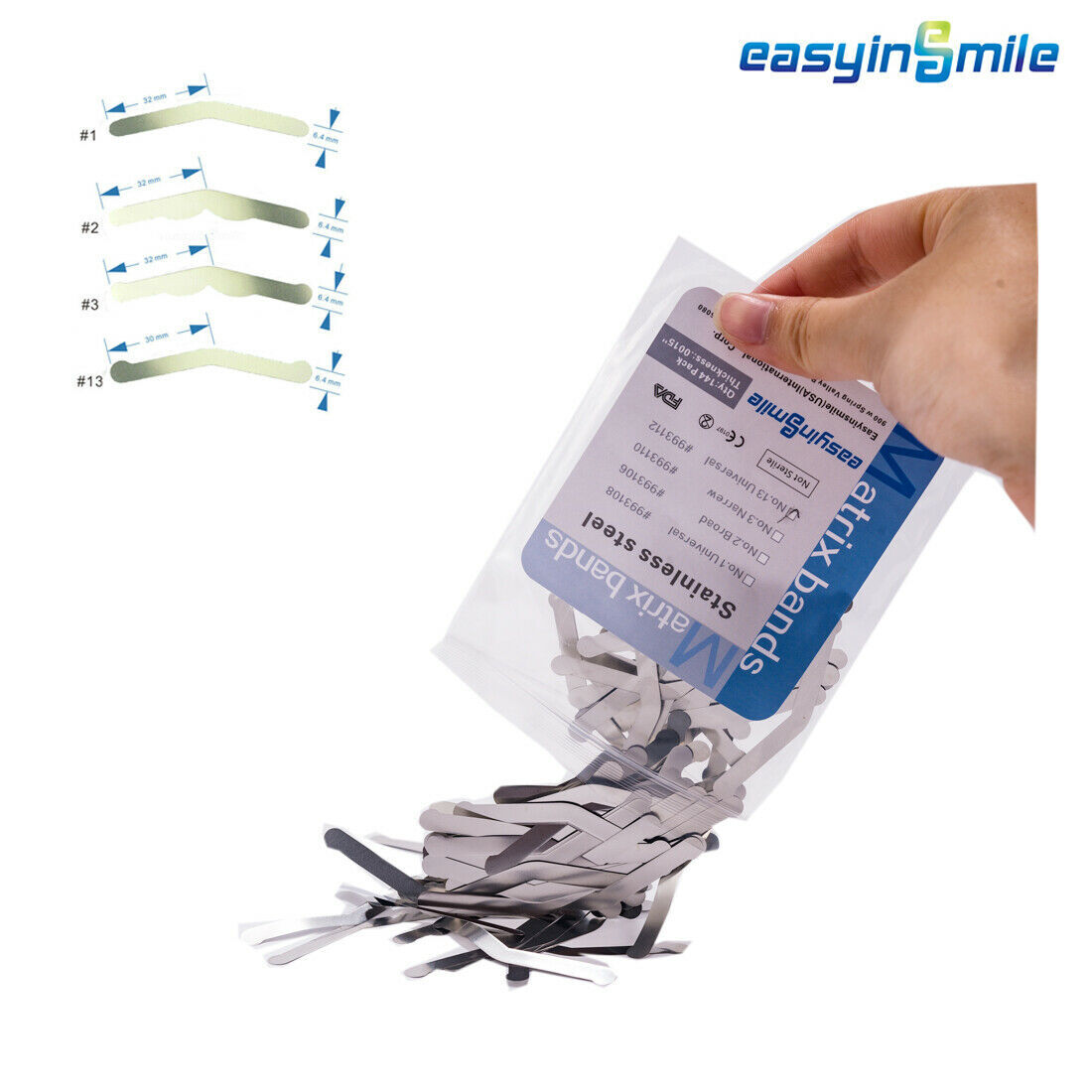 144X EASYINSMILE Dental Tofflemire Stainless Steel Matrix Bands0.015’0.04mm #1-4
