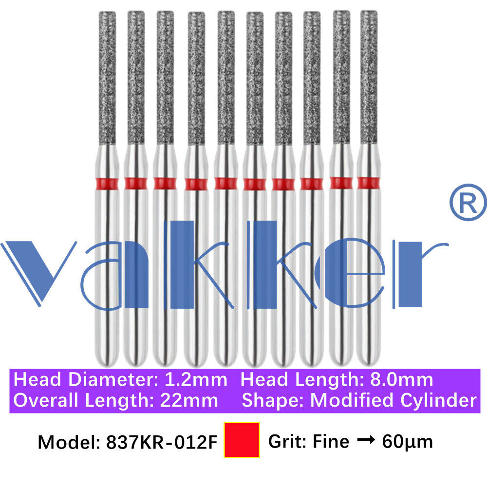 Vakker 10pc Dental Diamond Burs Shape Flat & Round End Modified Cylinder Bur