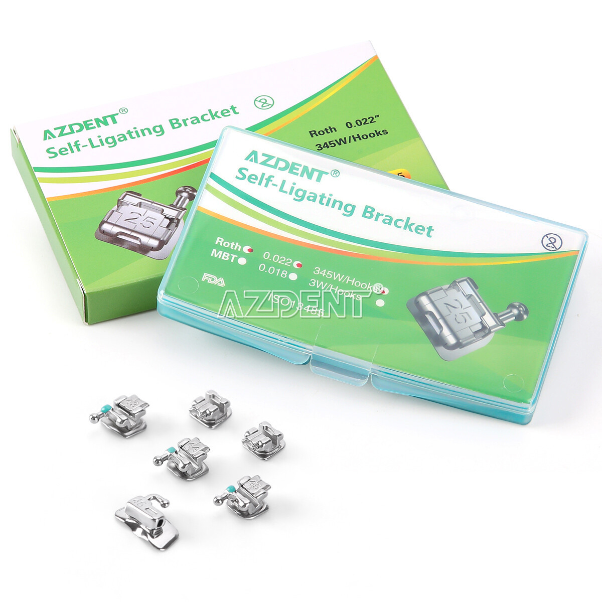 AZDENT Dental Metal Self-Ligating Brackets Braces Mini Roth.022 345 Hooks USA