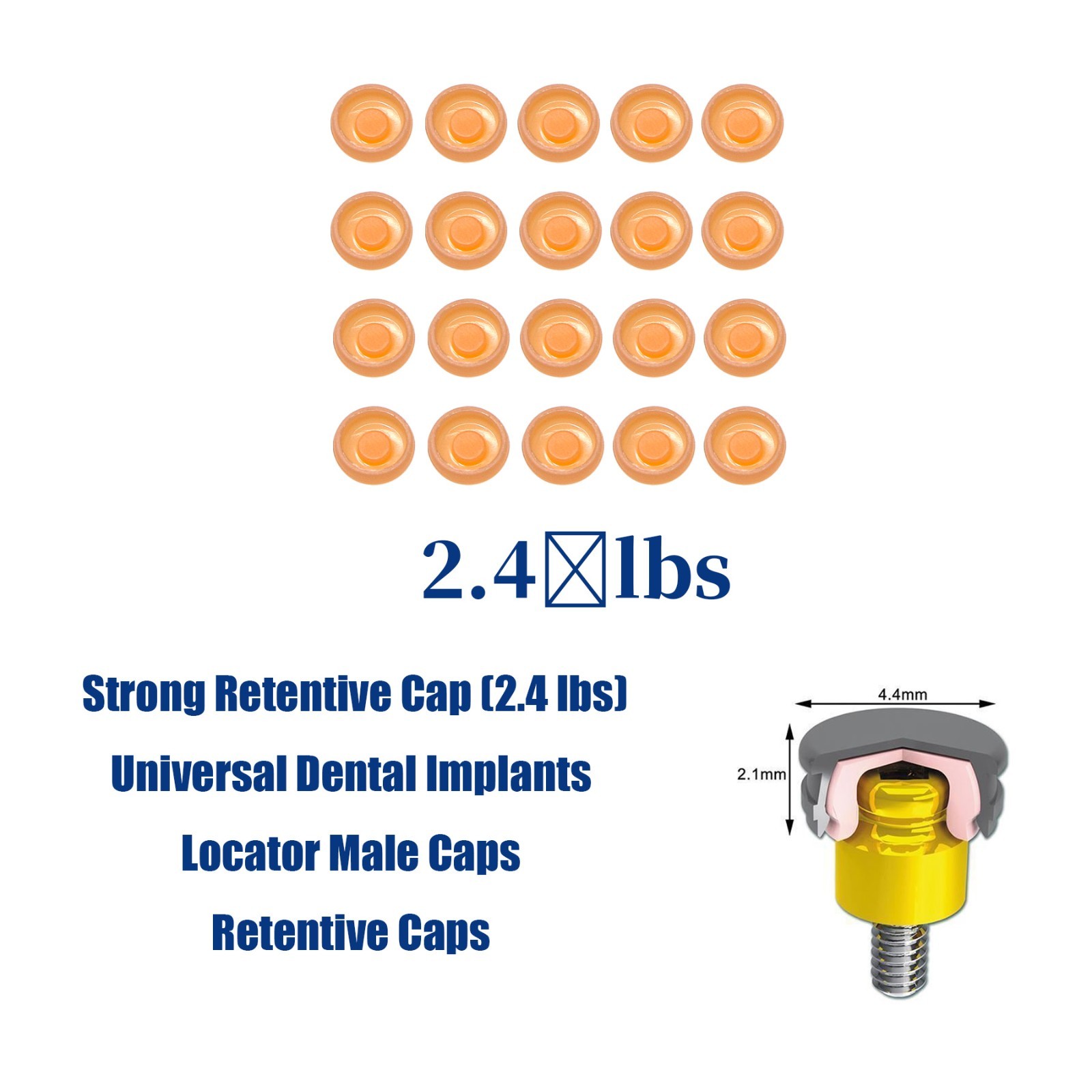 US 20Pcs Dental Overdenture Locator Implant Abutment Retention Cap Inserts Set