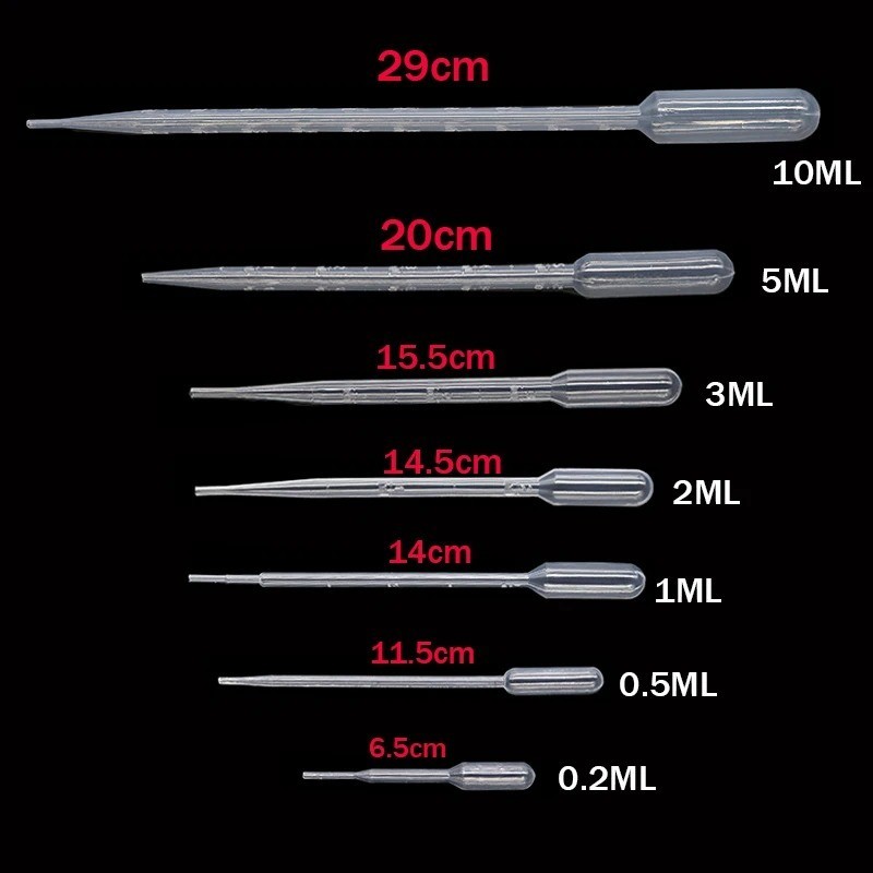 100pcs Disposable Plastic Pipettes: 0.2ml to 3ml Transfer Droppers -NEW
