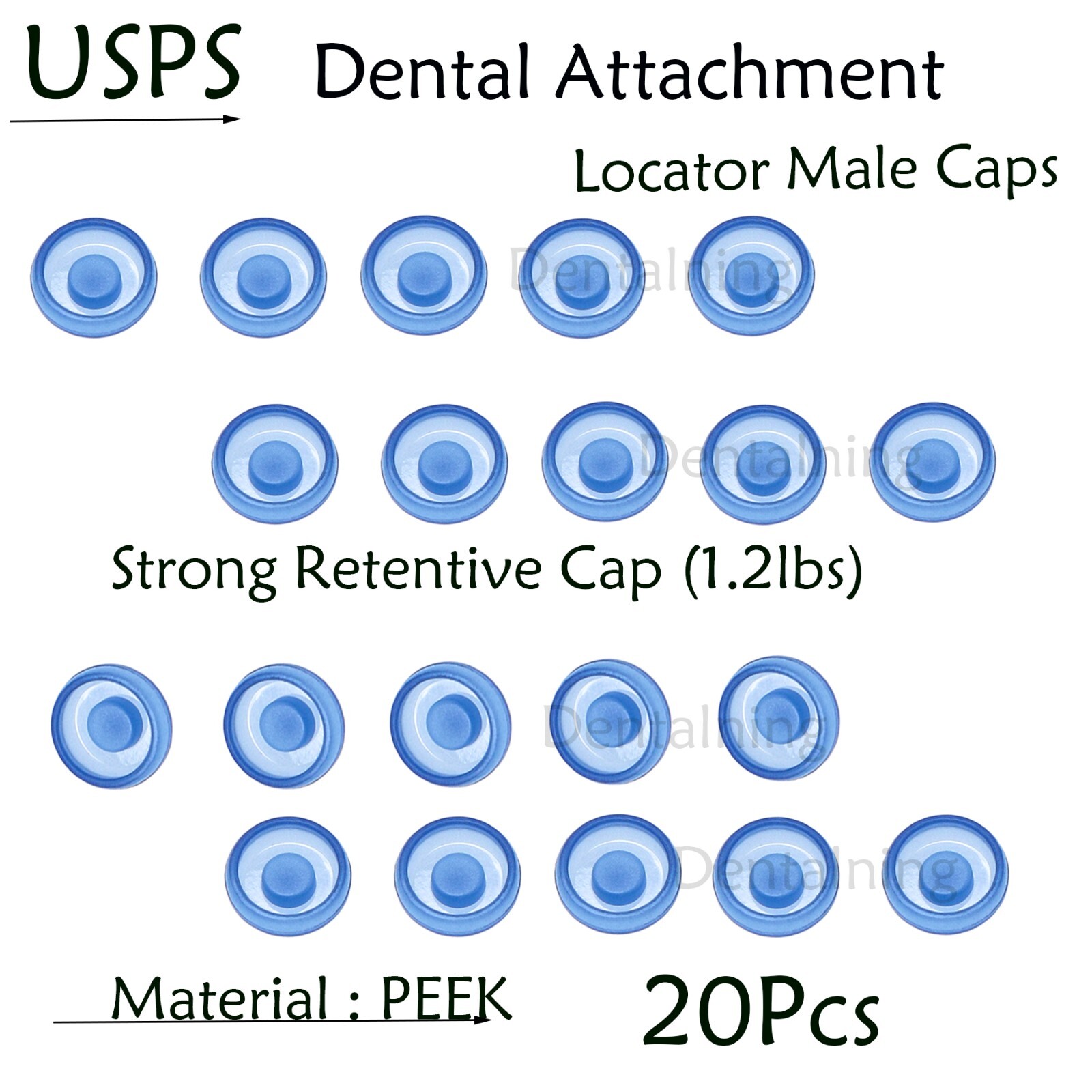 US Dental Universal Locator Male Caps Standard Xtra-Light, Blue 1.2lbs 20-pack