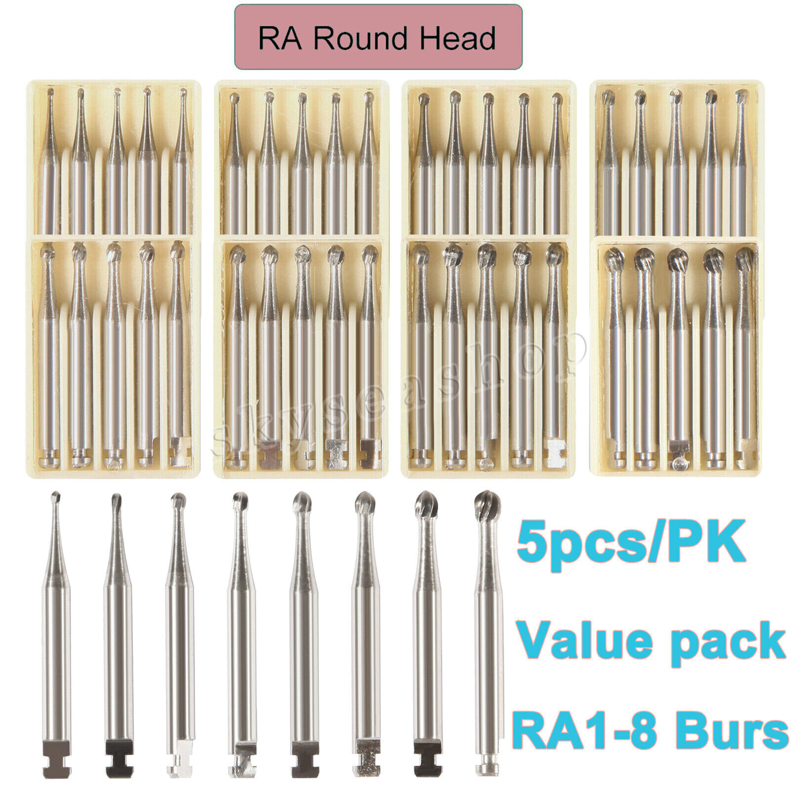 5pcs Dental Round Carbide Bur for Slow Speed Latch Type RA 1# -RA 8#