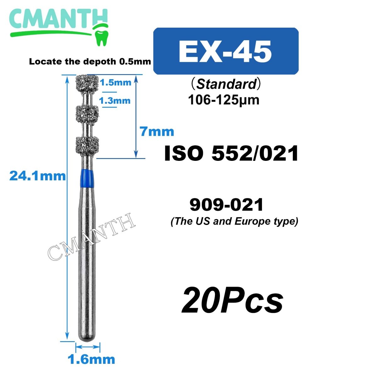 US EX Type Dental Diamond Burs FG High Speed Polishing Burs Dentist Tools 20Pcs