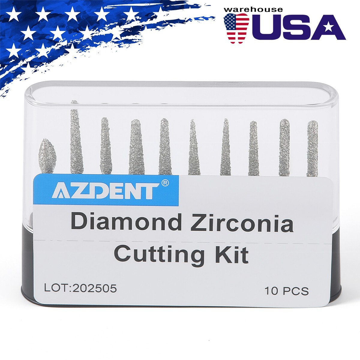 Pro Dental Diamond Zirconia Cutting Burs Kit Friction Grip 1.6mm 10Pcs/Pack
