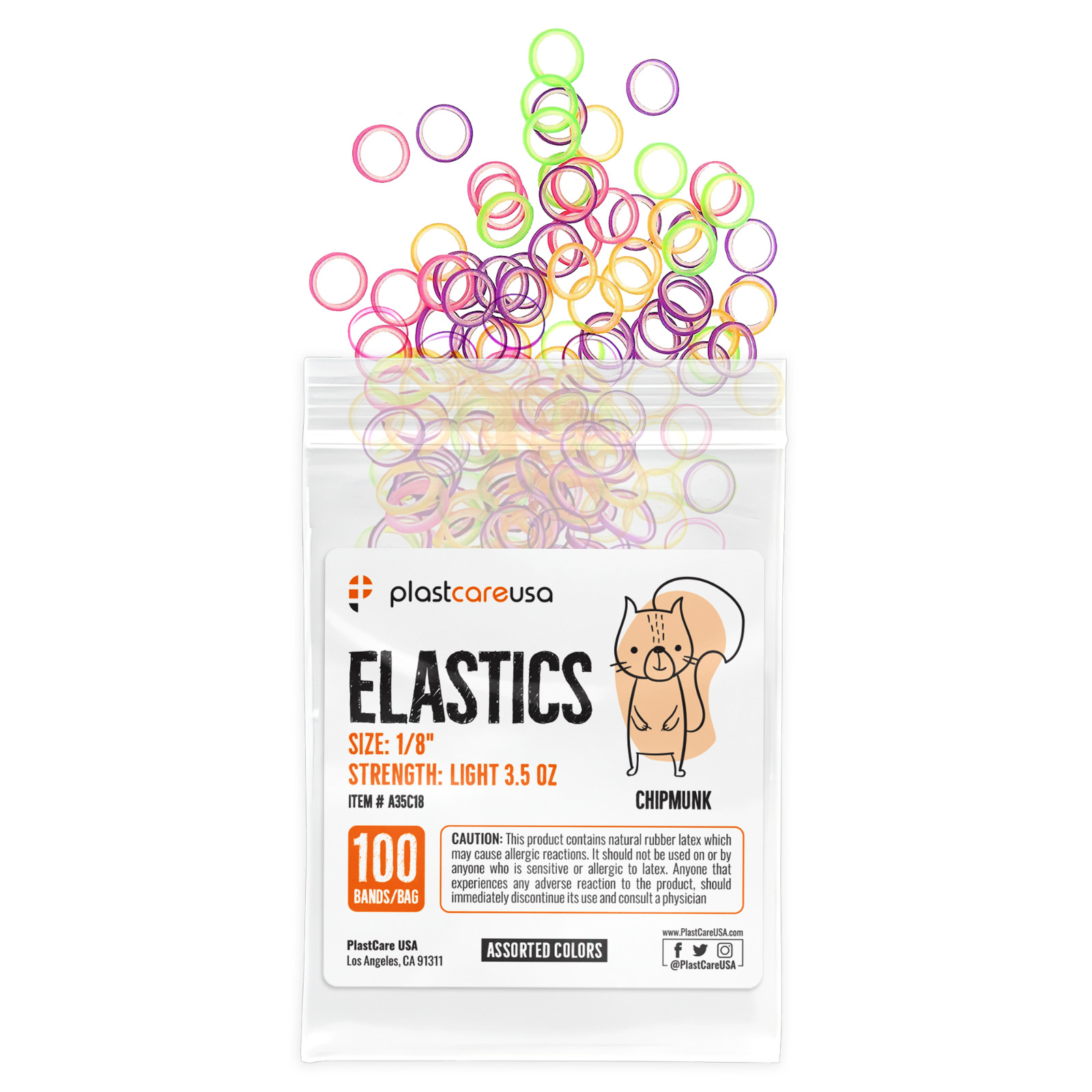 100 Assorted Color Light 3.5 Oz 1/8″ Chipmunk Latex Elastic Rubber Bands Braces