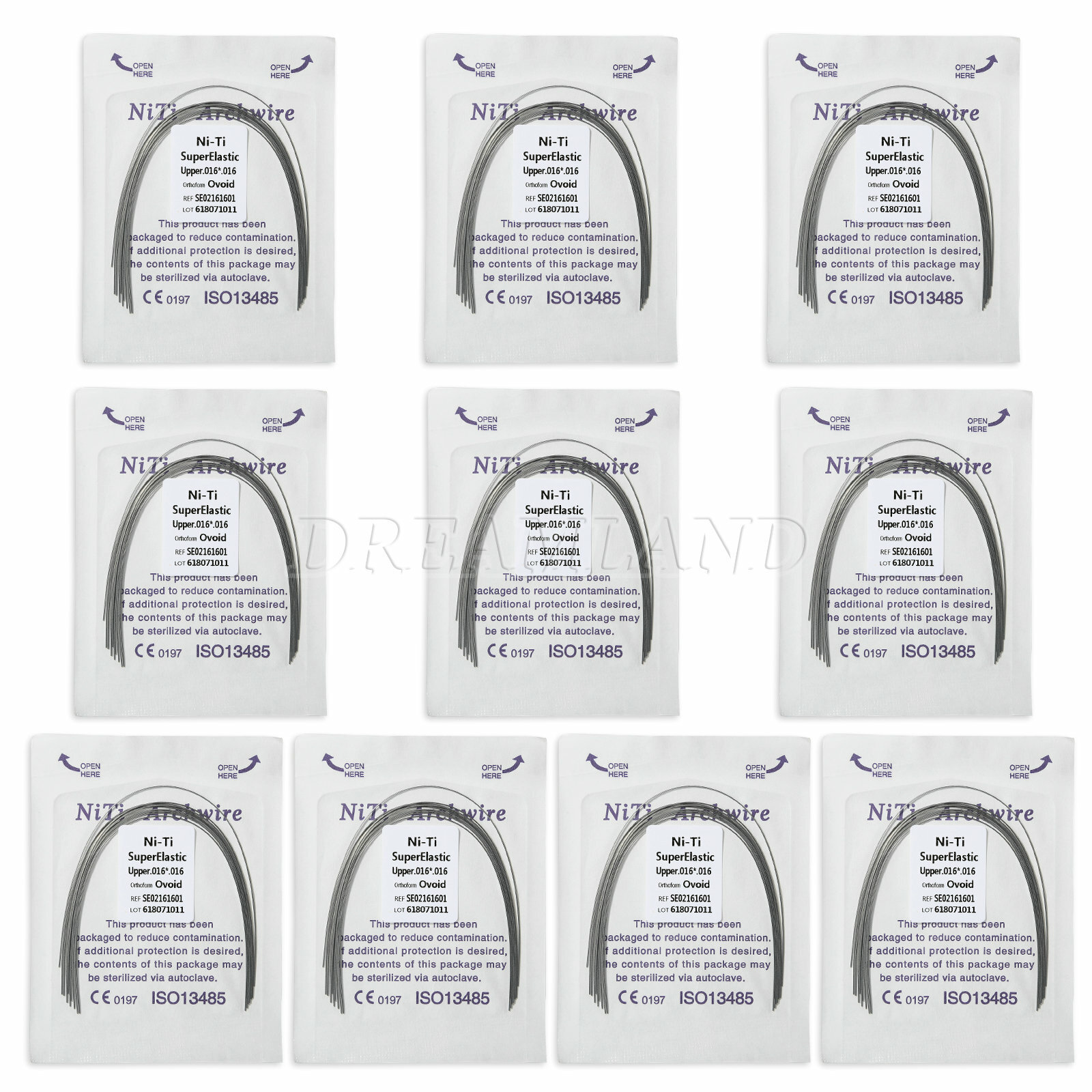 10 Packs Dental Super Elastic Niti Rectangular Arch Wire Ovoid Form 16*16 Upper