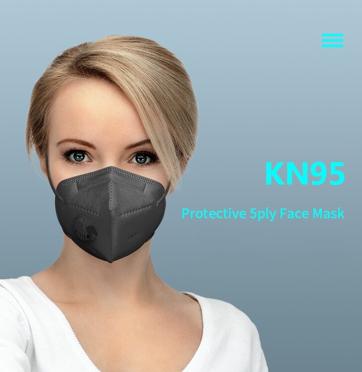 50 Adult + 50 Kids KN95 Black Face Mask 5 Layer Safety Respirator Cover