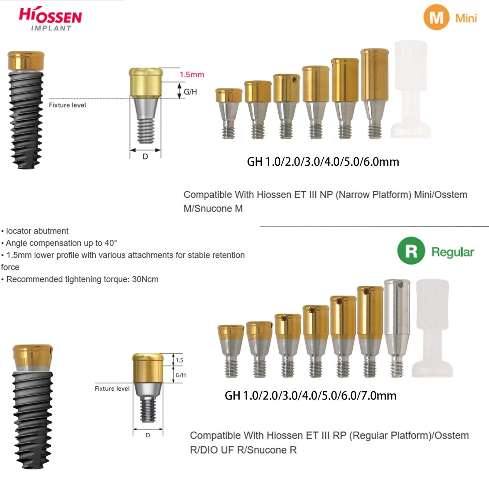US Osstem Hiossen ET Transfer Analog Healing Abutment Locators fits Mini/Regular