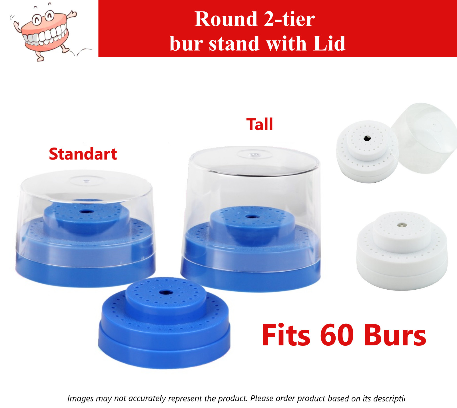 Dental Round Bur Blcok Lab Bur Holder For FG & RA, Fits 60 – 2 Tier with Lid