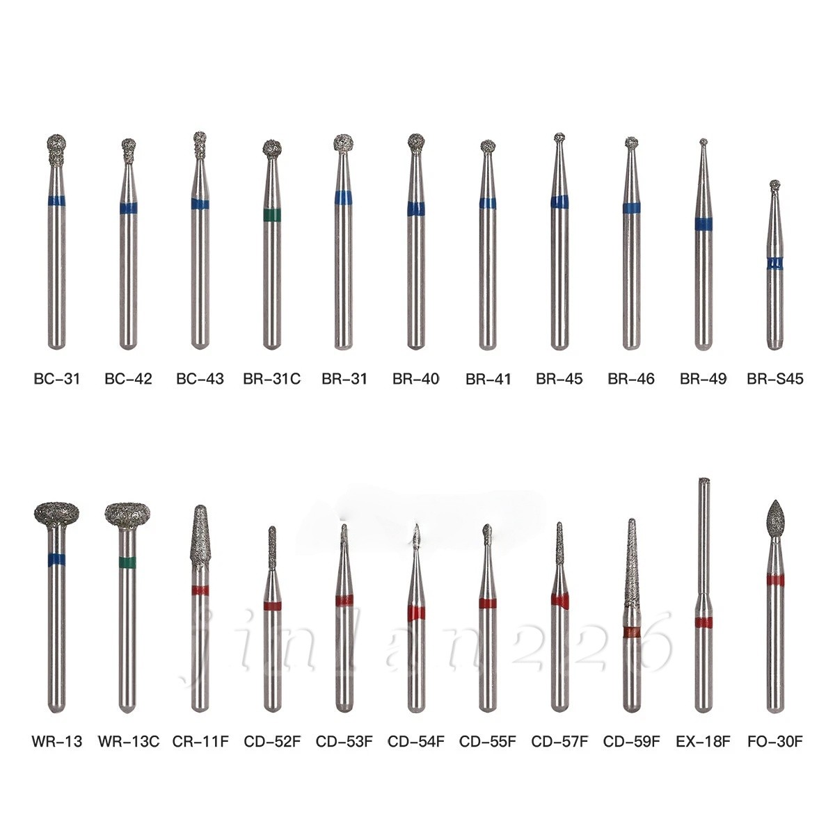 100 Types Dental FG Diamond Burs For High Speed Handpiece Friction Grip 50pcs