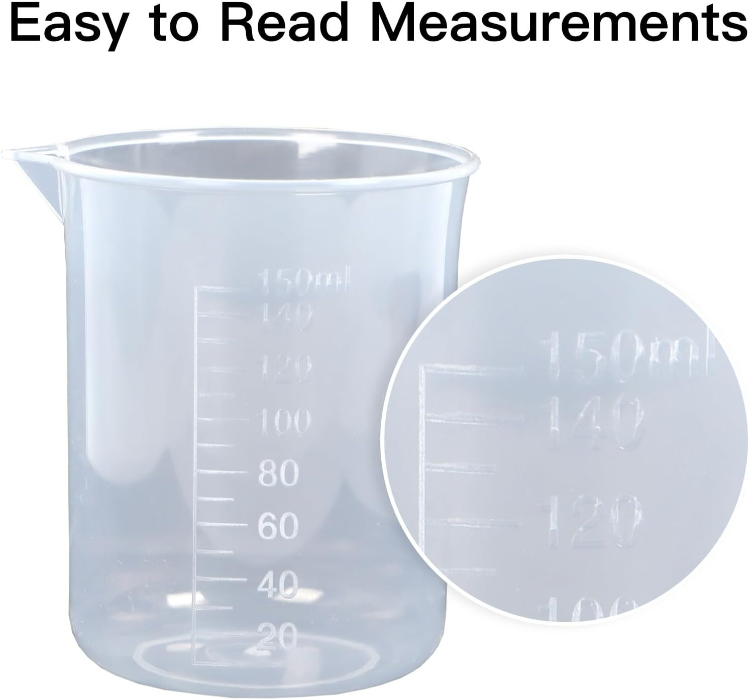 5 Pack Plastic Measuring Jugs, Transparent Lab Graduated Beakers, Heat Resistant