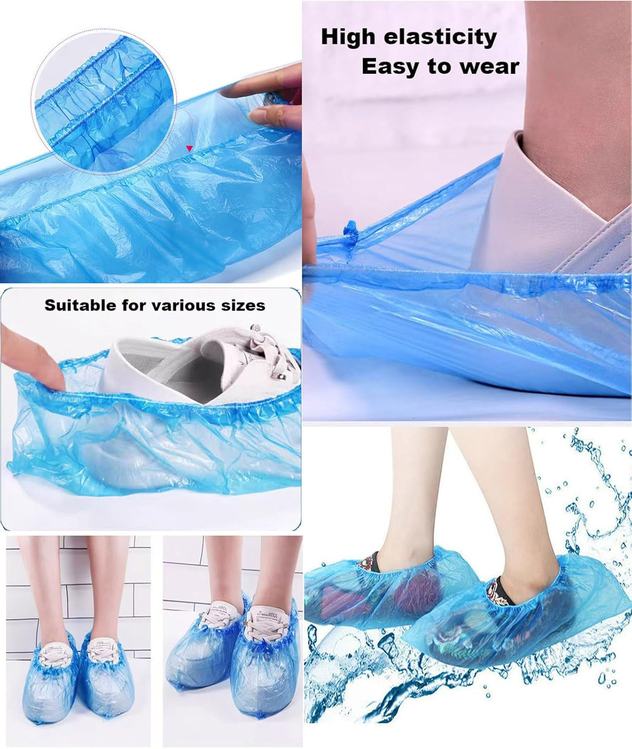 200 Pack Waterproof Non Slip Disposable Shoe Covers Indoor Outdoor Booties Blue