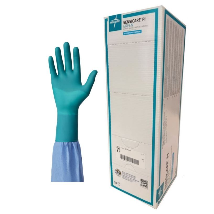 *50-Pairs* Medline SensiCare PI Surgical Gloves Size-7.5 Sterile Green MSG9275