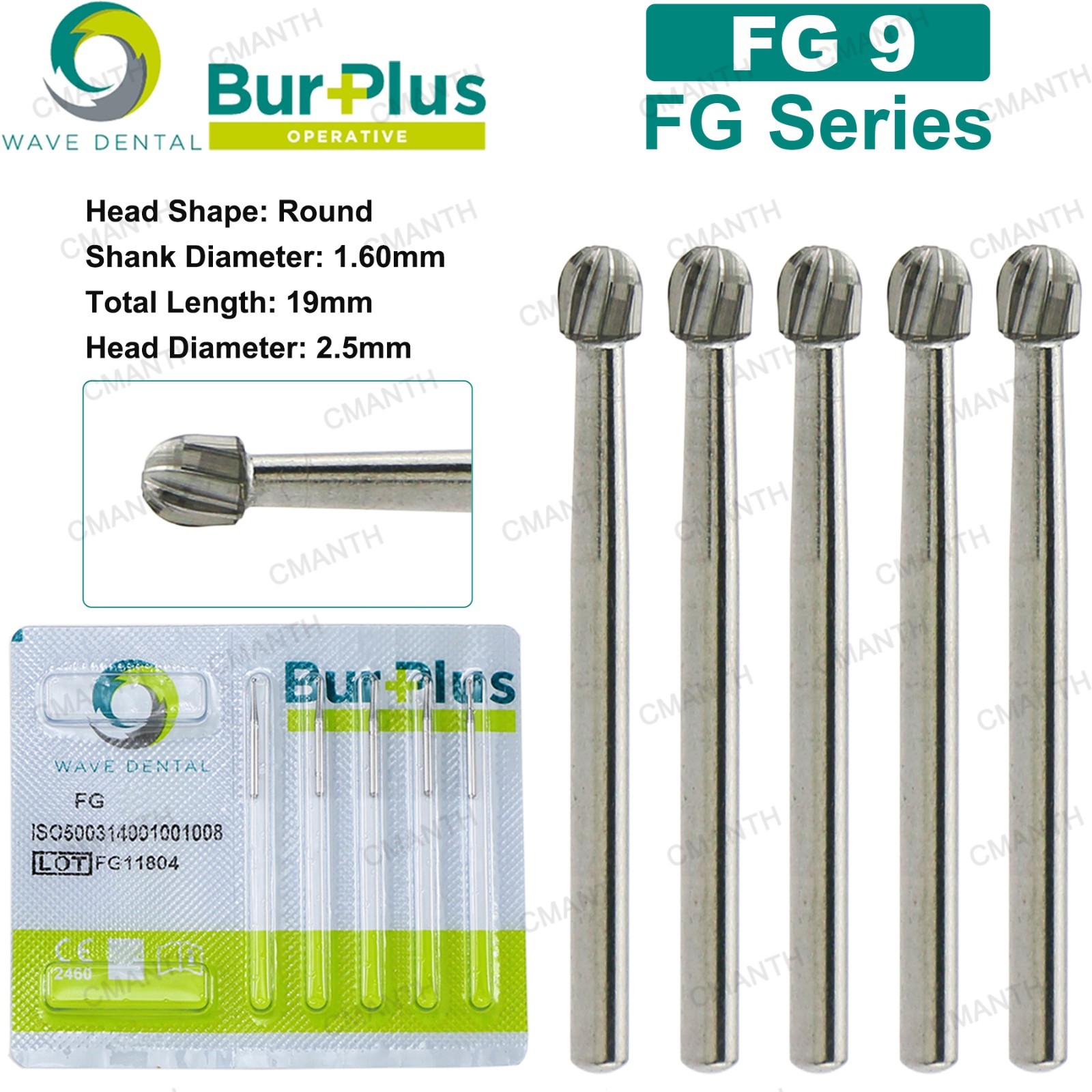 WAVE Dental Burs FG 1-10 Surgical Carbide Bur Friction Grip Round For High Speed