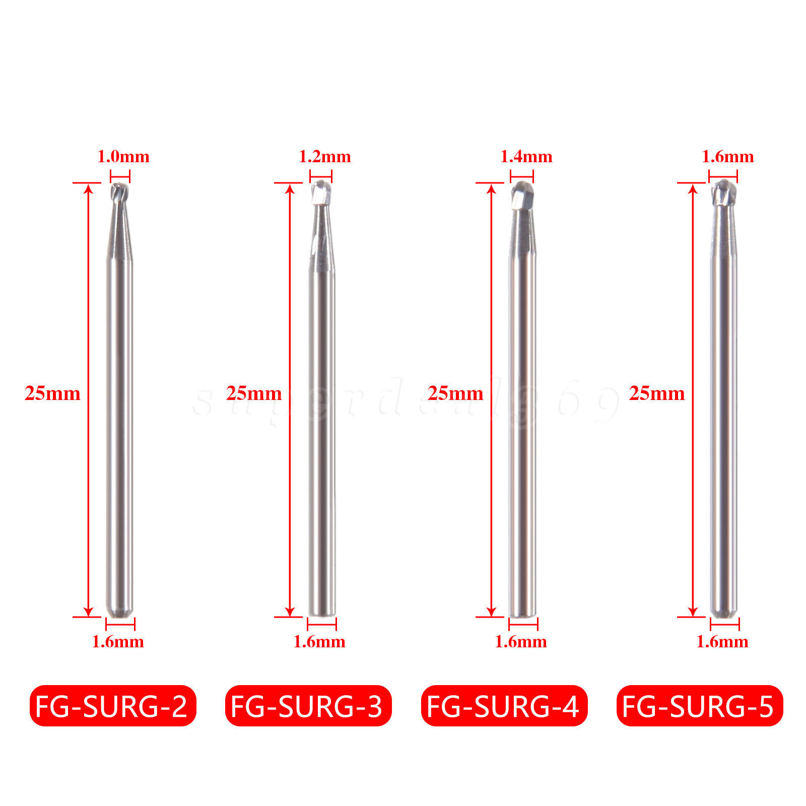 SANDENT Dental Surgical Round Carbide Bur FG SURG 2 3 4 5 Bur High Speed 25mm ns