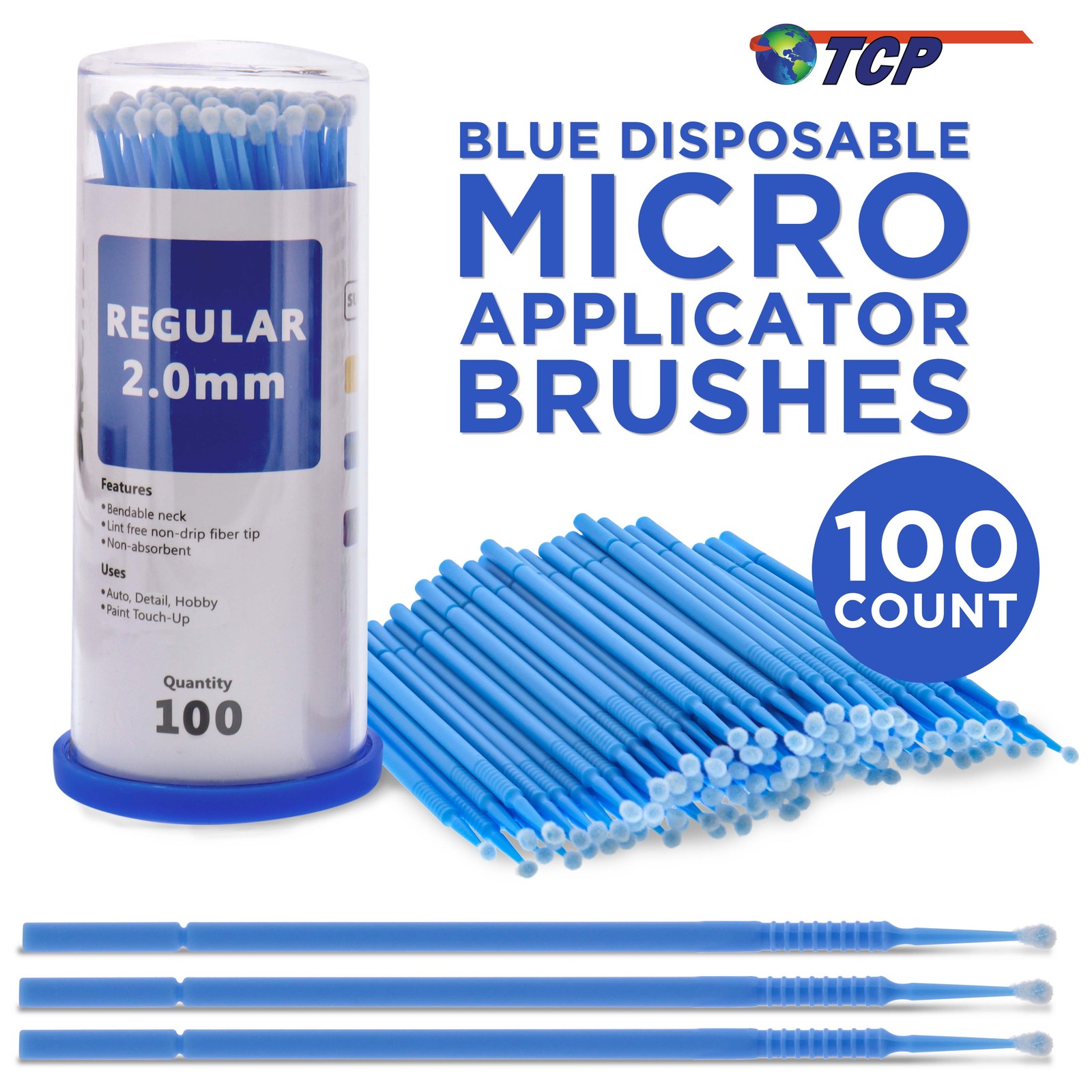 100 Eyelash Extension Micro Brushes, 2.0mm Tip Brush Applicators, Paint Touch Up