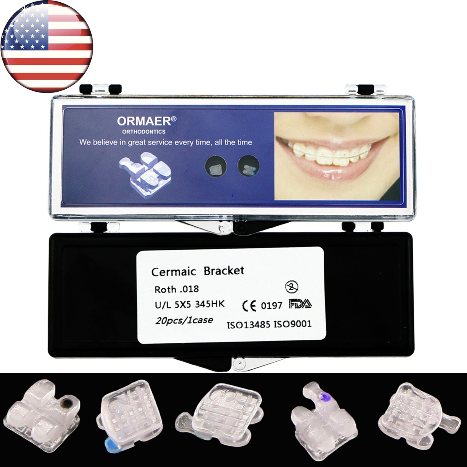 US 10 Pack Dental Ceramic Orthodontic Bracket Brace Roth 022 345 Hooks Mesh Base