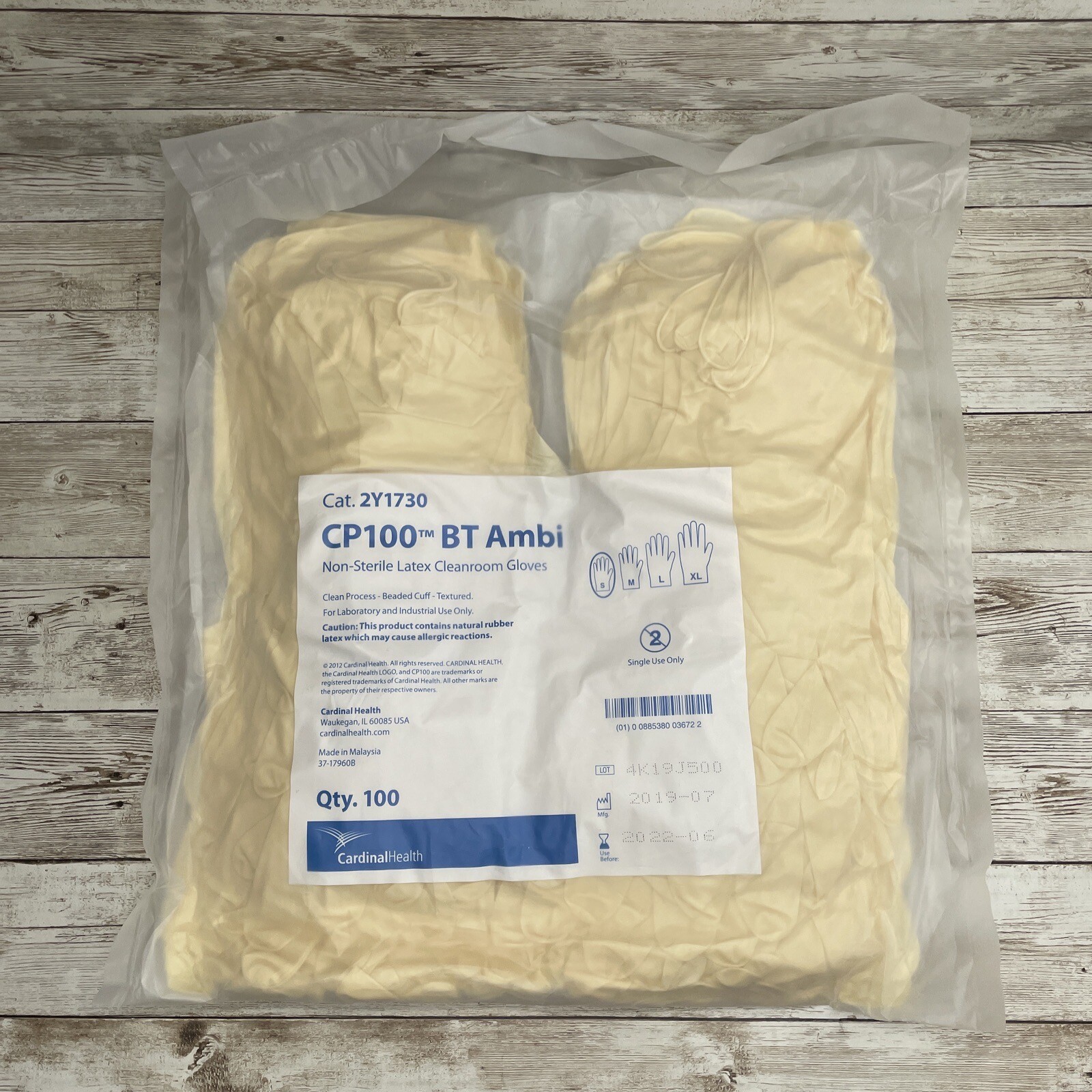 Cardinal Health CP100 Size S, Non-Sterile Latex Cleanroom Gloves 2Y1730 Qty 100