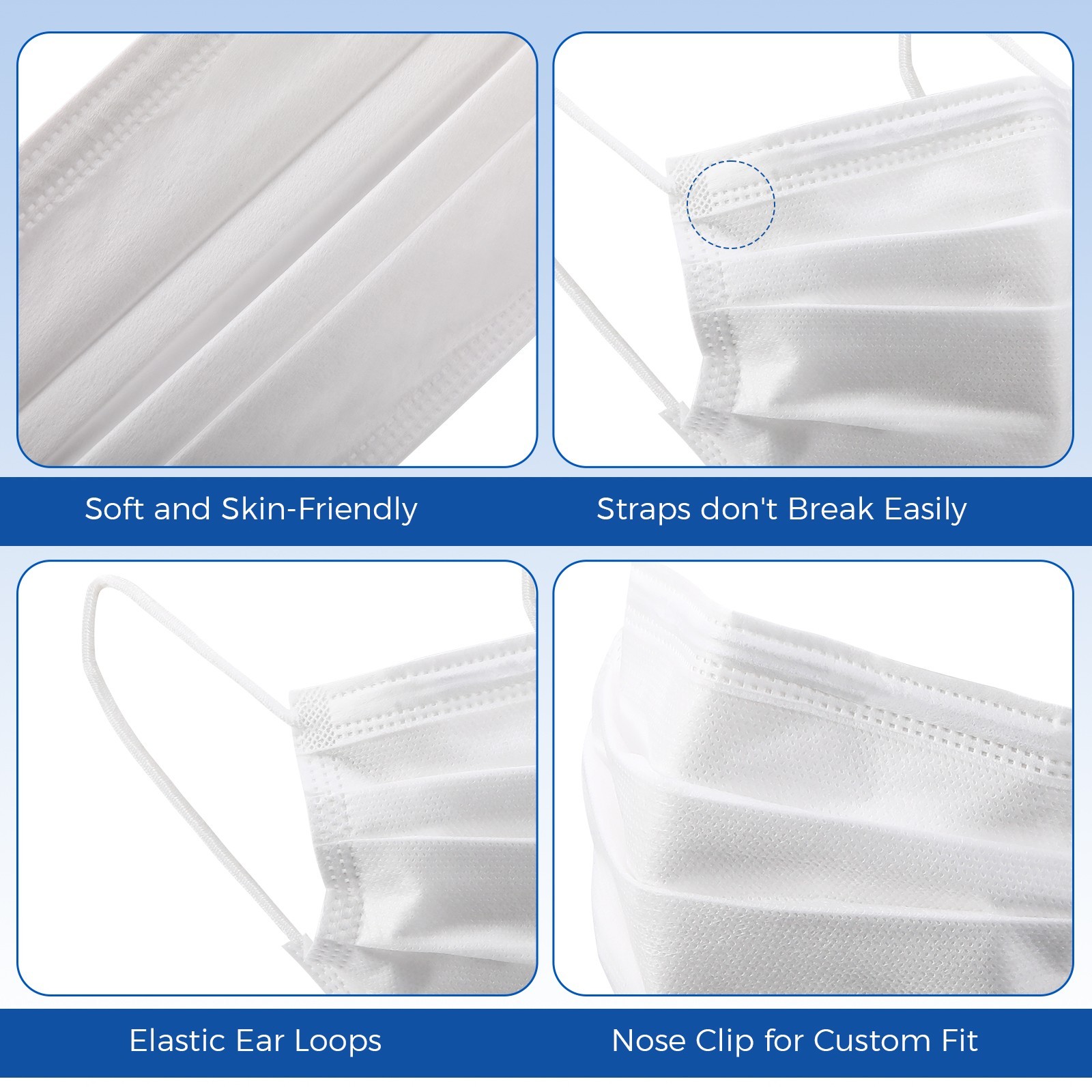 JMU Disposable Medical Face Masks, 4-Ply ASTM Level 3 Ear-Loop Face Masks 50pcs