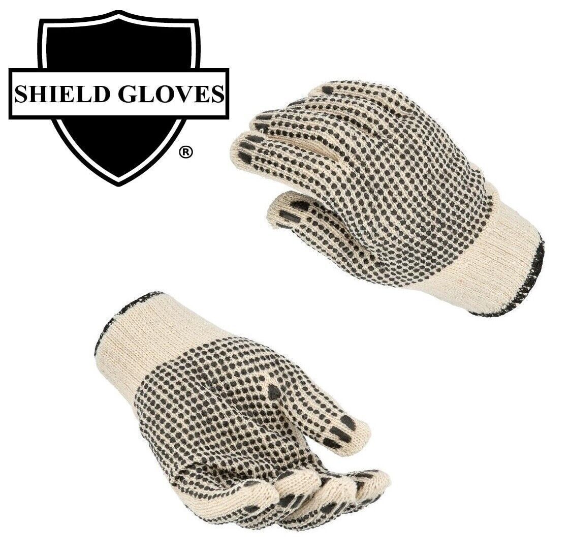 12-24 PVC Double Dot Hand Black Knitted Cotton Tan Non-Disposable Gloves
