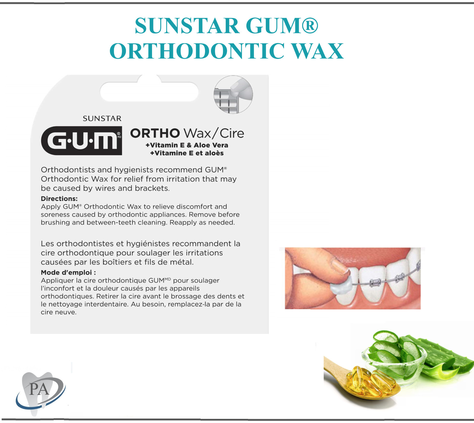 Dental GUM Standard Ortho Kit, Mint, Vitamin E & Aloe, Ortho Relief Wax, 2-12/Bx