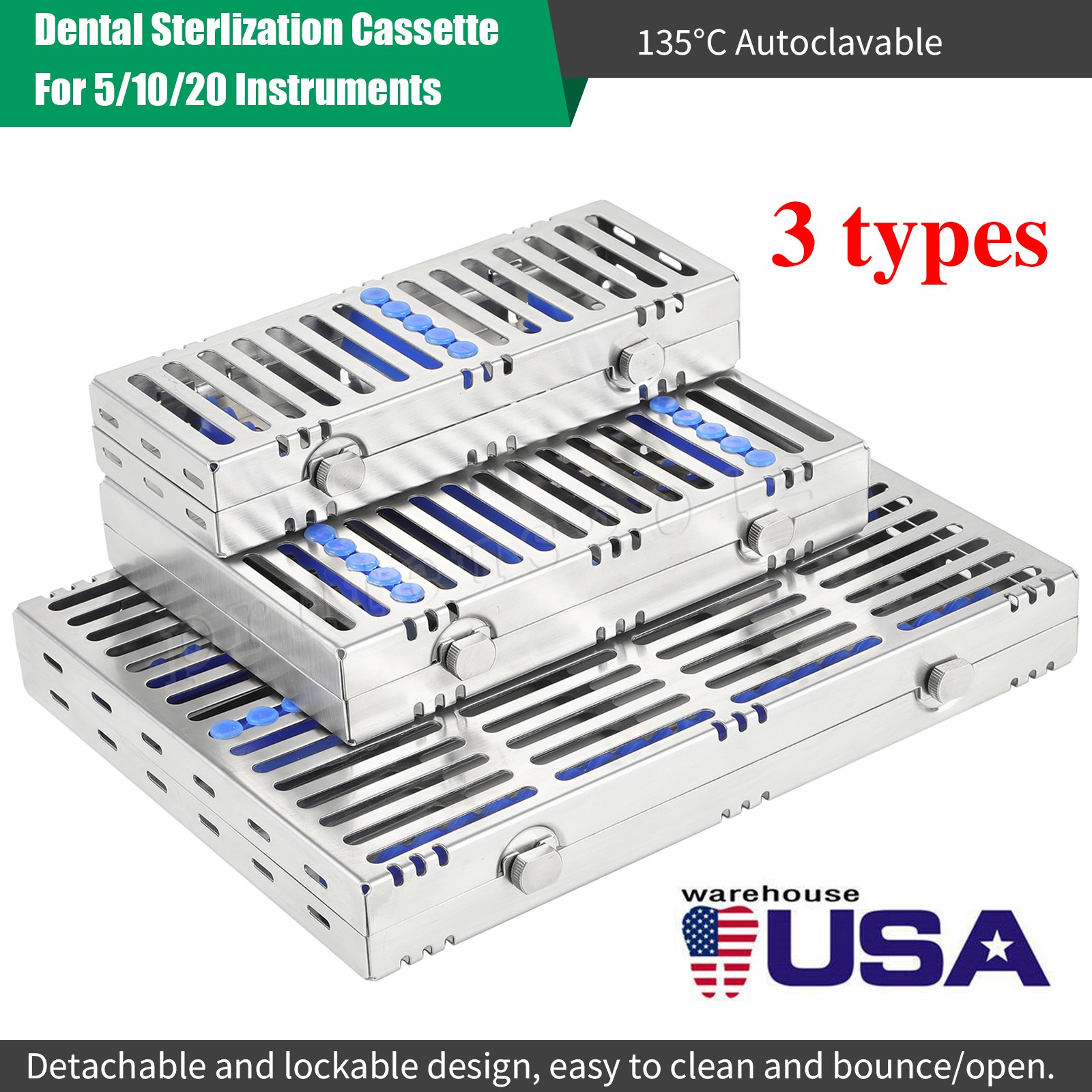 1-10 DENTAL AUTOCLAVE STERILIZATION CASSETTE RACK BOX TRAY 5/10/20 Instruments