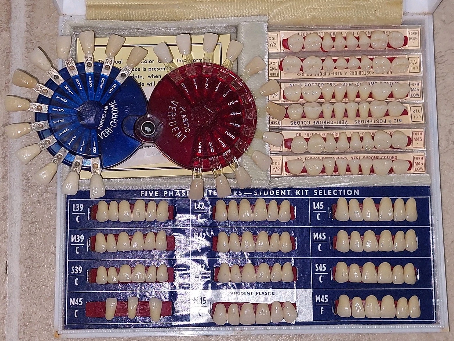 VTG 50s UNIVERSAL DENTAL CO PA EXPERIMENTAL KIT FIVE PHASE ANTERIORS VERI-CHROME