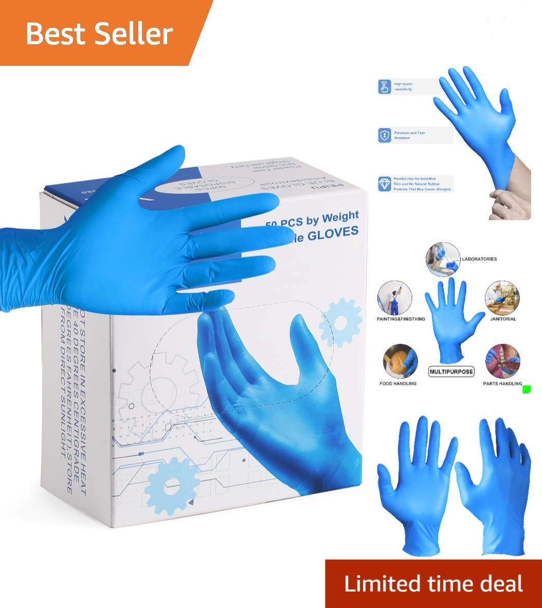 Ambidextrous Waterproof Nitrile Gloves – 50 Pack, Ideal for Hygiene & Cleaning